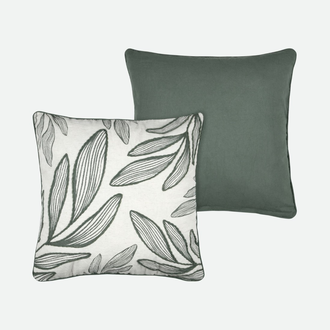 Almofada Benali com Bordado Floral Verde 50 x 50 cm