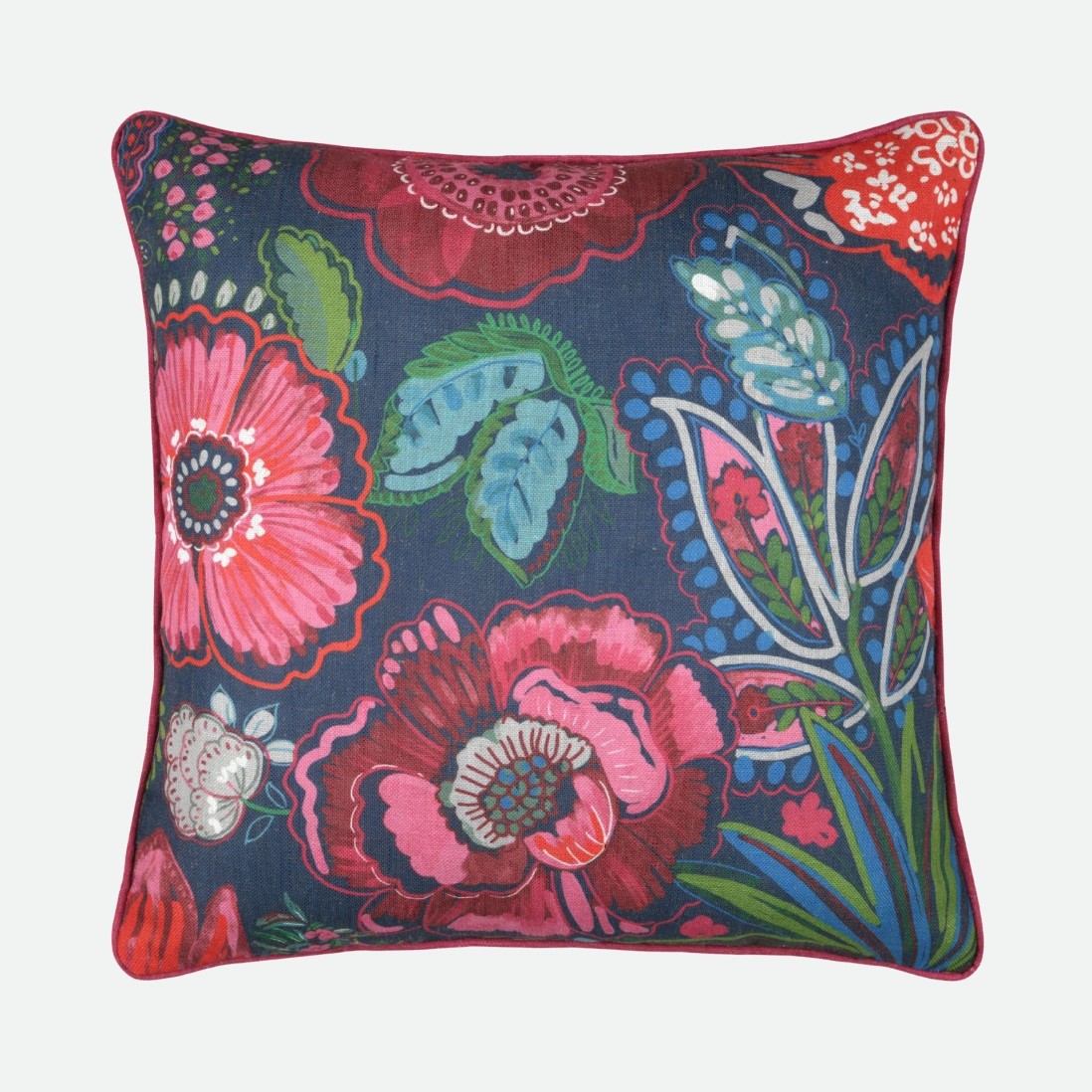 Almofada Belissima com Padr�o Floral Azul 50 x 50 cm