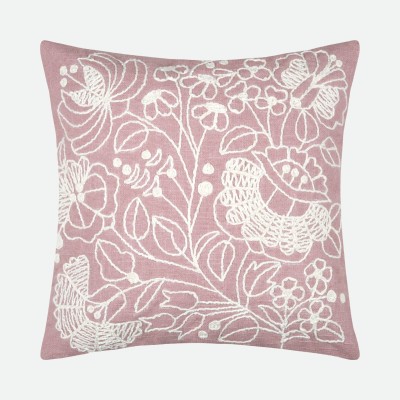 Almofada Belli com Bordado Floral Rosa 45 x 45 cm