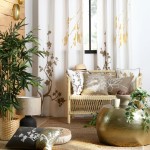 Almofada Zen com Padr�o Floral Dourado 45 x 45 cm