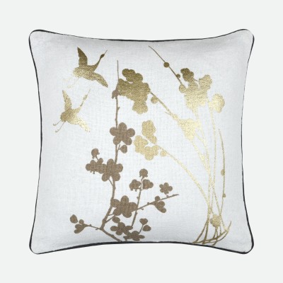 Almofada Zen com Padr�o Floral Dourado 45 x 45 cm