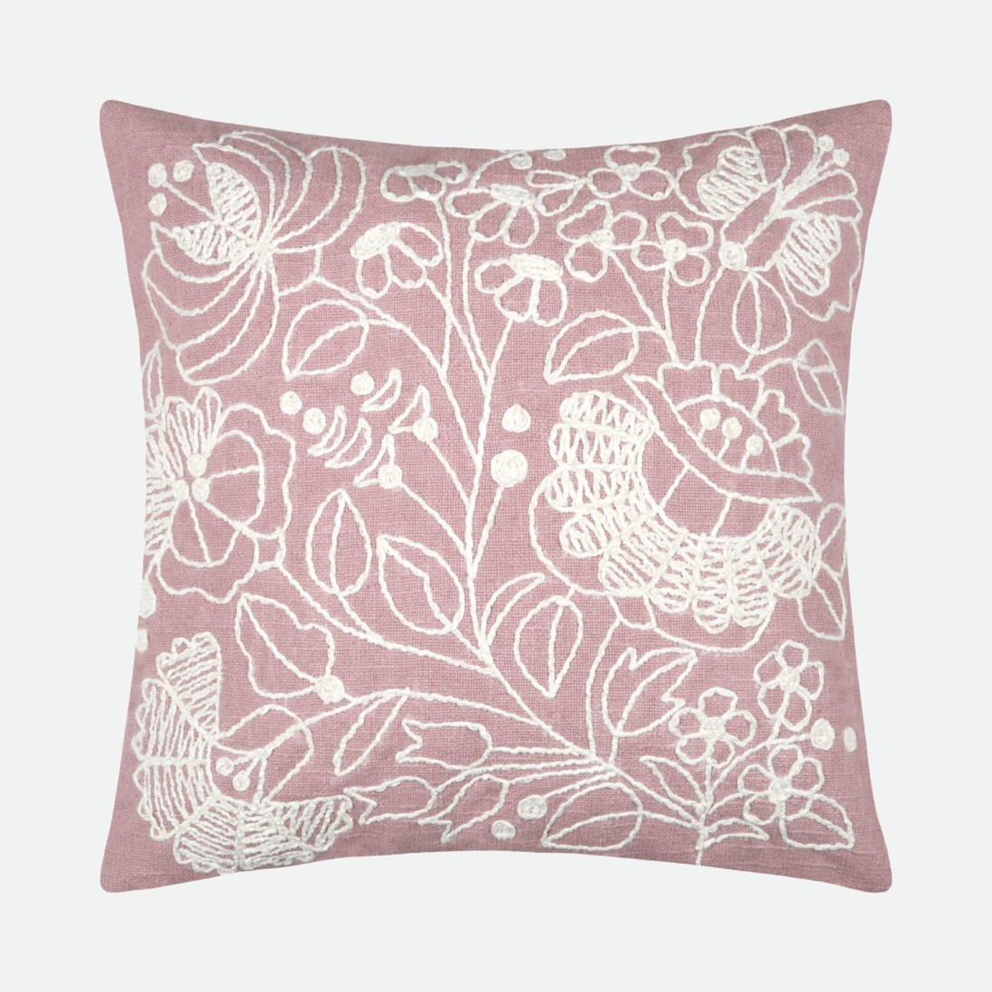 Almofada Belli com Bordado Floral Rosa 45 x 45 cm
