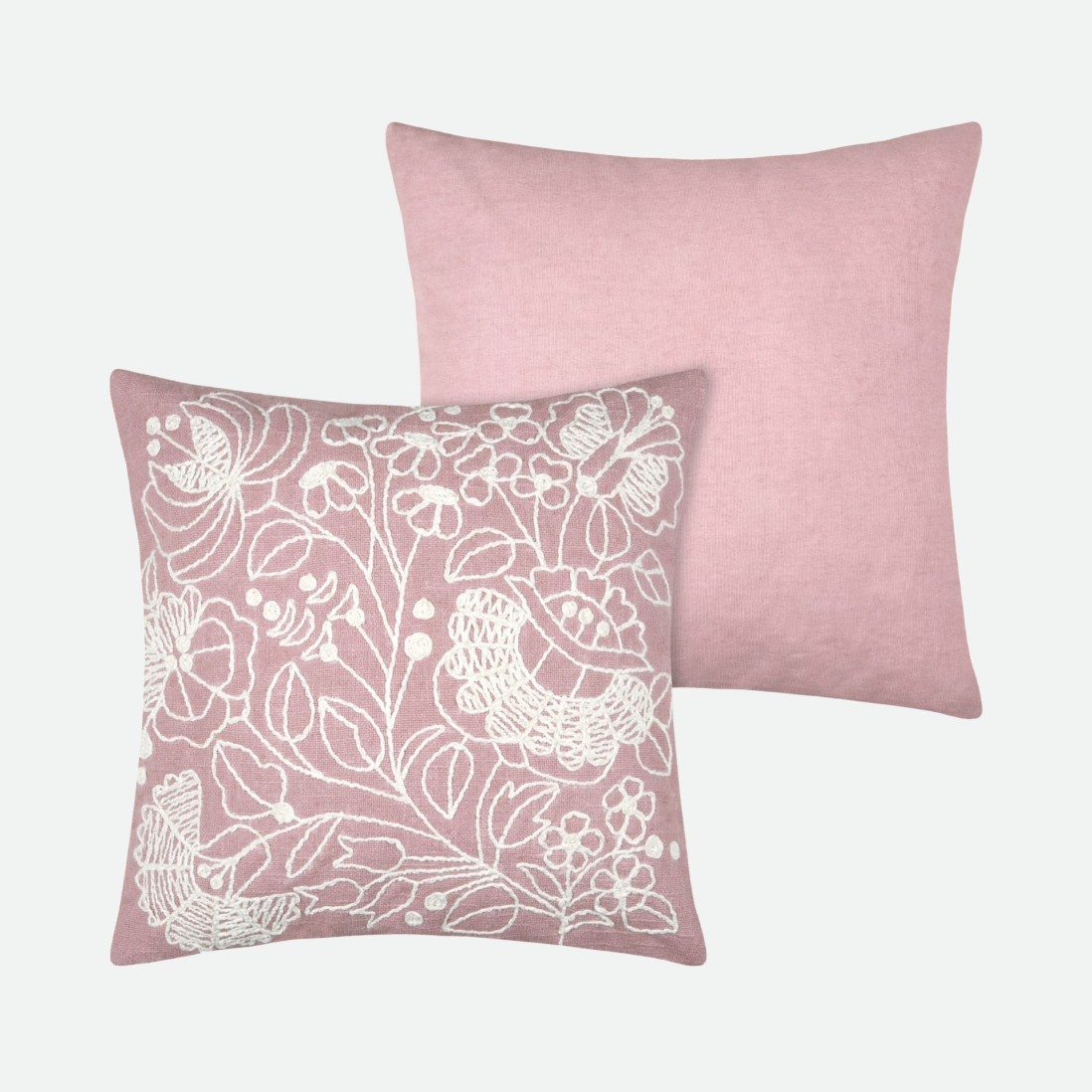 Almofada Belli com Bordado Floral Rosa 45 x 45 cm