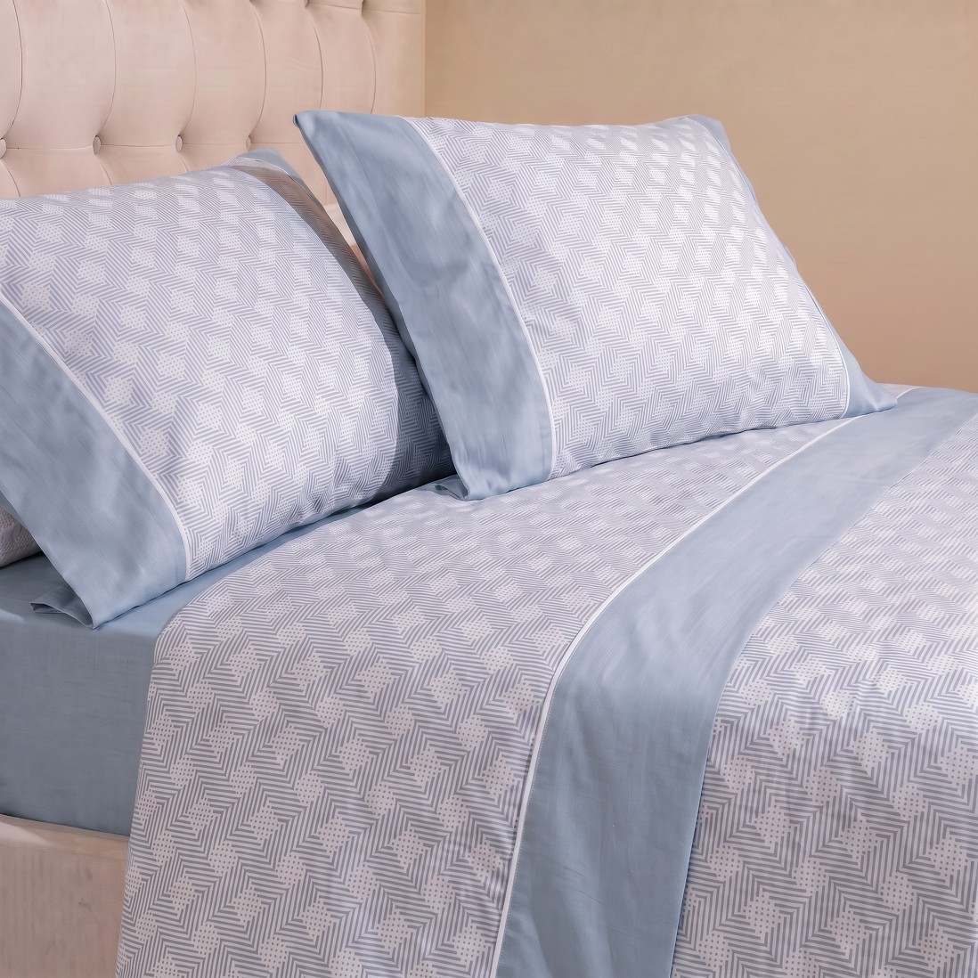 Jogo de Len��is Cama de Casal Ilus�o 100% Algod�o Azul