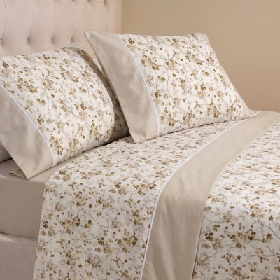 Jogo de Lençóis Cama de Casal Jasmin 100% Algodão Bege Jogo de Lençóis Cama de Casal Jasmin 100% Algodão Bege