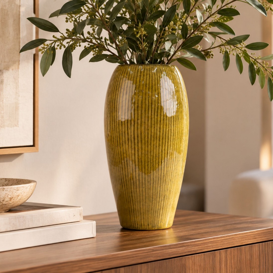 Essencia Yellow Decorative Ceramic Vase 33.5 cm