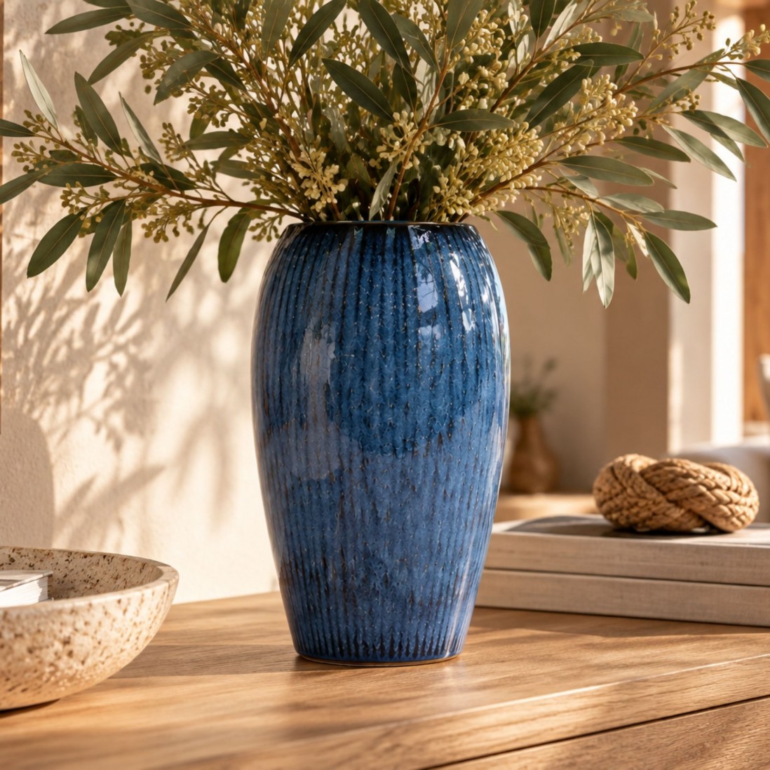 Essencia Dark Blue Decorative Ceramic Vase 33.5 cm