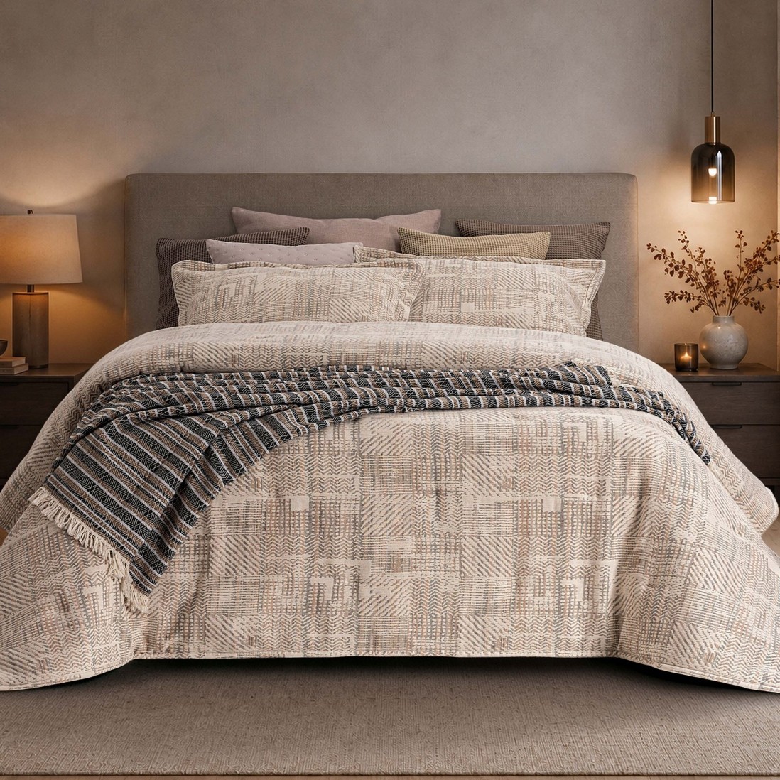 Vika Beige Double Bedspread
