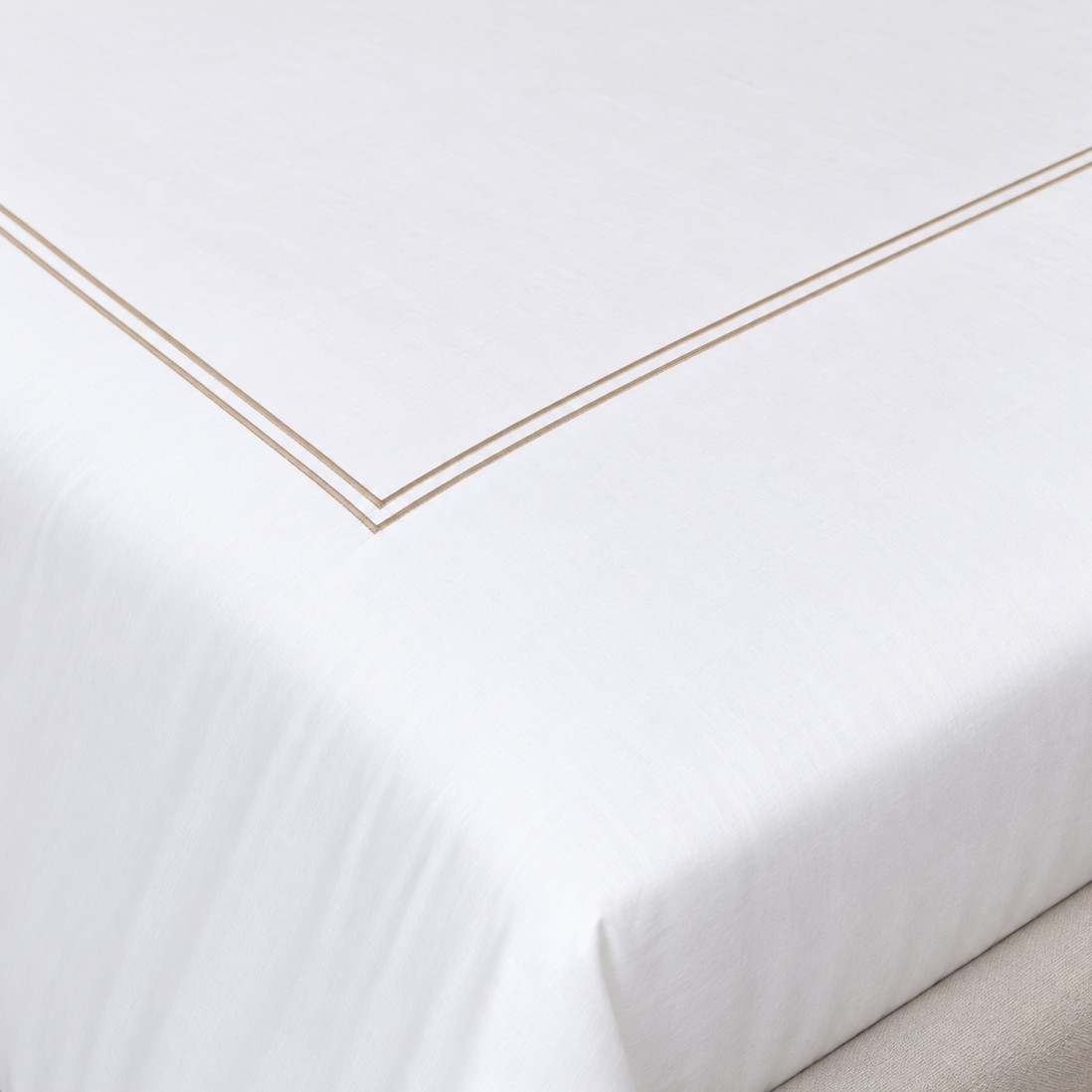 Double Border Duvet Cover 100% Cotton White and Beige for Double Bed