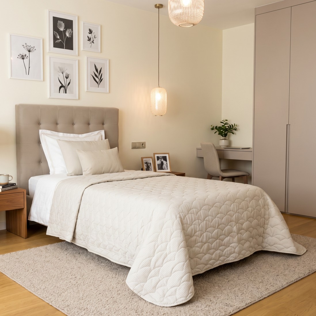 Edred�n de cama individual Noa 100% algod�n beige