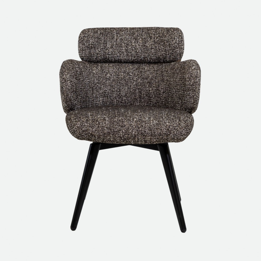 Silla Erdal tapizada en tela marr�n oscuro con patas de metal negro