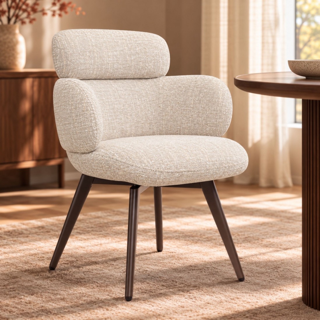 Silla Erdal tapizada en tela crema con patas de metal color caf�