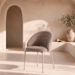 Prum Dining Chair with Brown Fabric and Beige Metal Legs