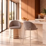 Taburete Alto Prum tapizado en tela marr�n con patas de metal beige - Pack 2