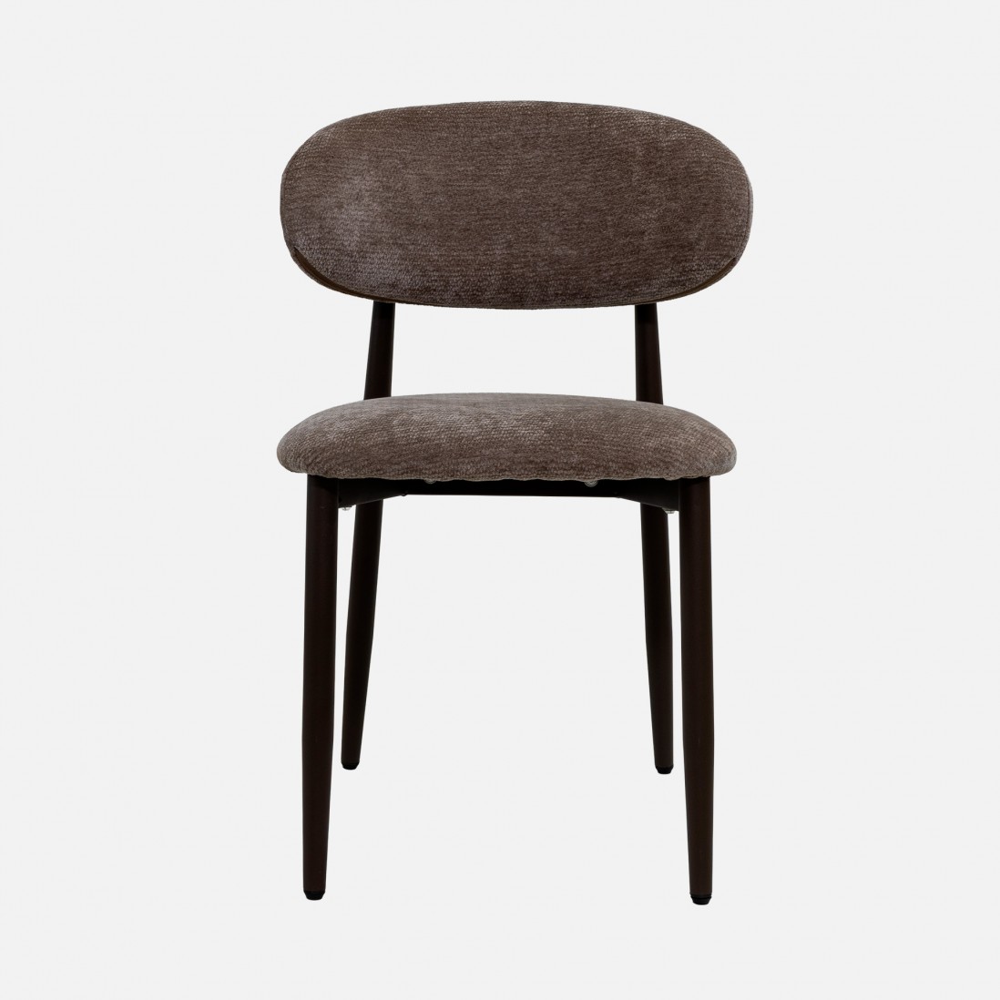 Cadeira de Jantar Arden em tecido taupe e pernas em metal castanho