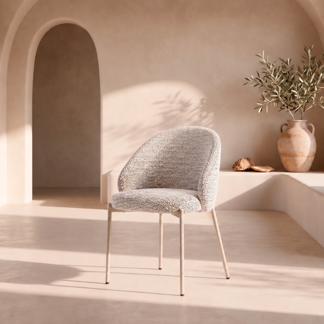 Prum Dining Chair Beige Fabric and Beige Metal Legs
