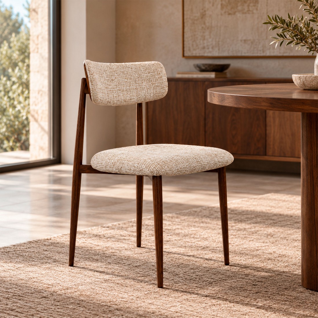 TANARO chair in beige fabric and metal legs