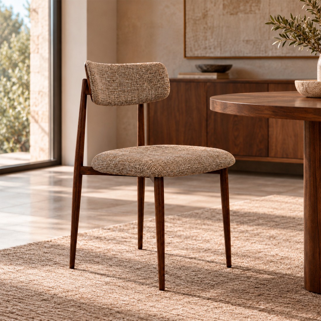 TANARO chair in brown fabric and metal legs