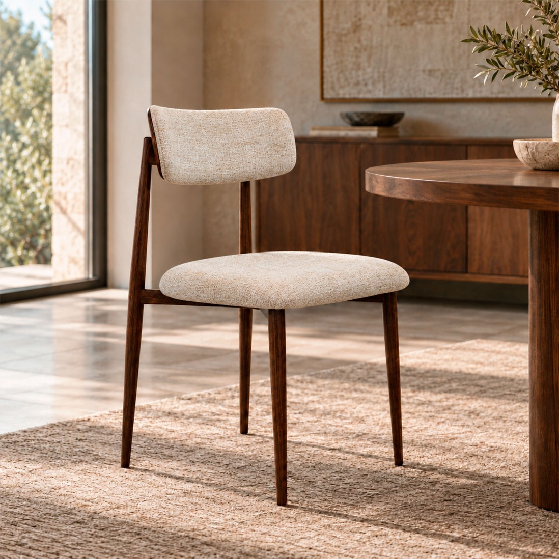 Silla TANARO en tela beige claro y patas de metal